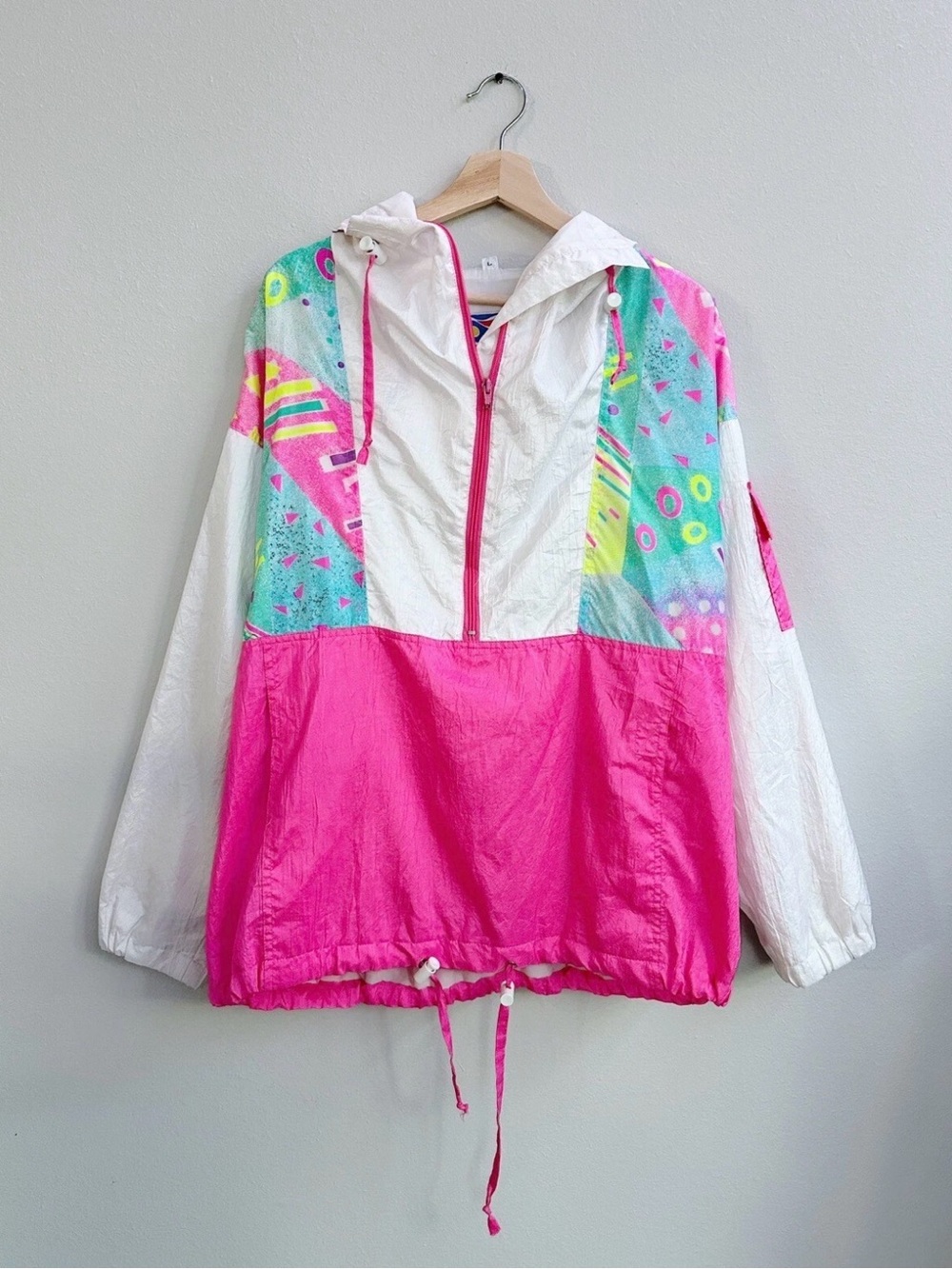 Women’s Vibrant Neon 90’s Core Half-Zip Windbreaker Jacket Pink & White